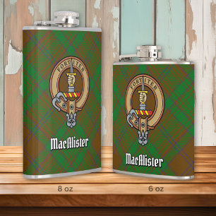 MacAlister of Glenbarr Crest over Hunting Tartan Hip Flask