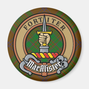 MacAlister of Glenbarr Crest over Hunting Tartan Magnet