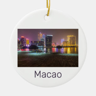 Macao Casino Skyline Panorama China Nighttime Ceramic Tree Decoration
