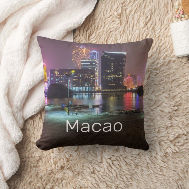 Macao Casino Skyline Panorama China Nighttime Cushion (Blanket)
