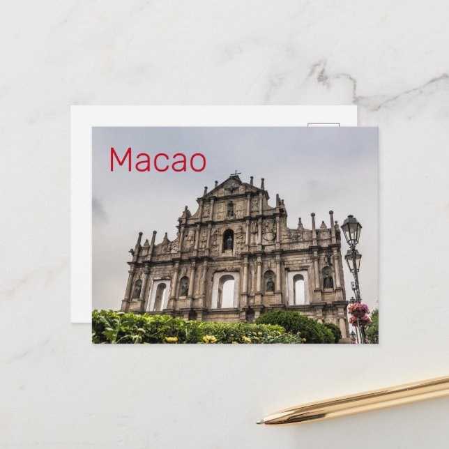 Macao Ruin of St. Paul's Church China Souvenir Holiday Postcard (Front/Back In Situ)
