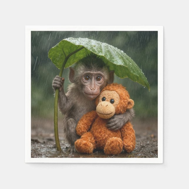 Macaque Monkey with Orange Orangutan Napkin (Front)