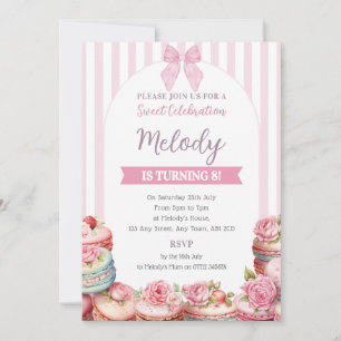 Macaron Birthday Invite Stripe Sweet Celebration