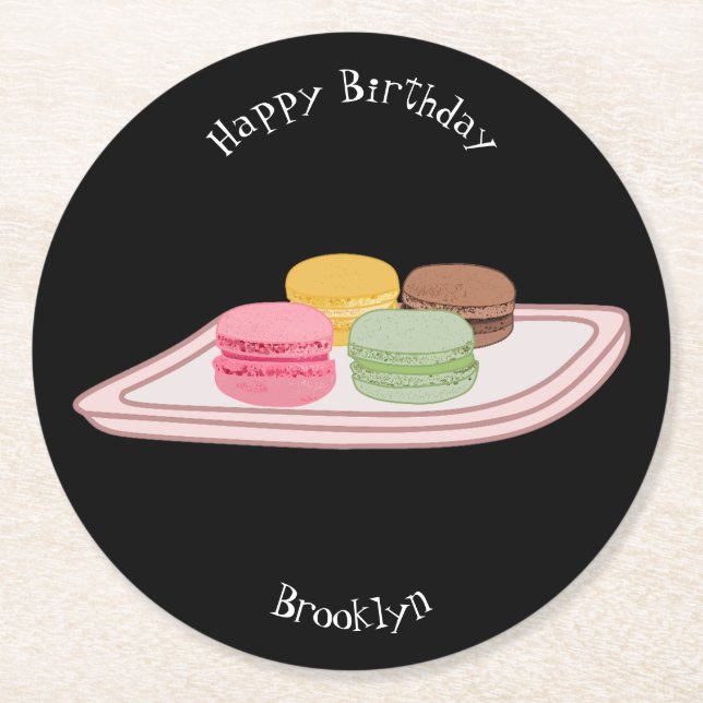 Macaron cartoon illustration round paper coaster (Front)
