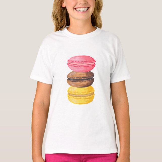 Macaron Illustration Sweets Watercolor Macaroons T-Shirt (Front)
