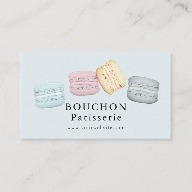 Macaron Light Blue Bakery Business Card (Front)