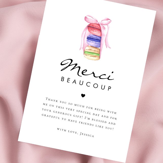 Macaron Merci Beaucoup French Bridal Shower Thank You Card (Creator Uploaded)