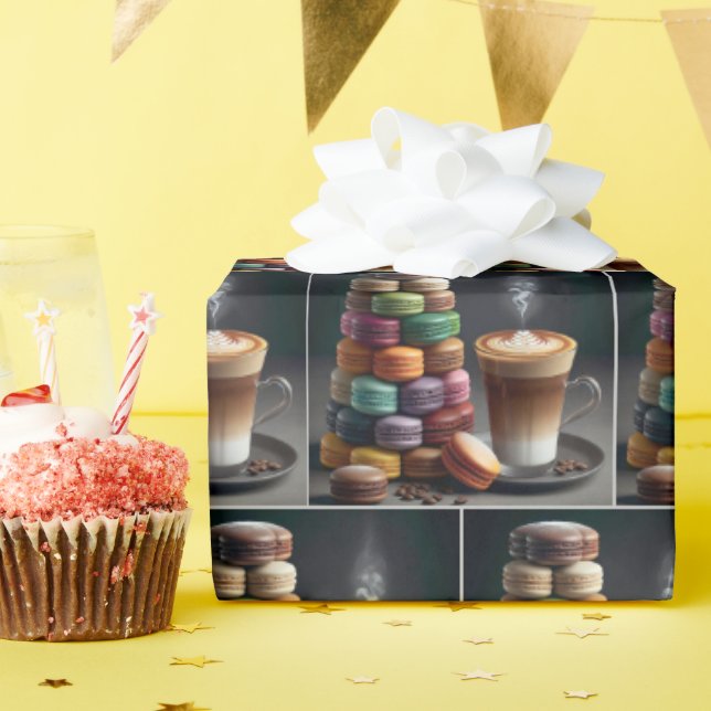 Macaron Stack With Latte Wrapping Paper (Birthday Party)