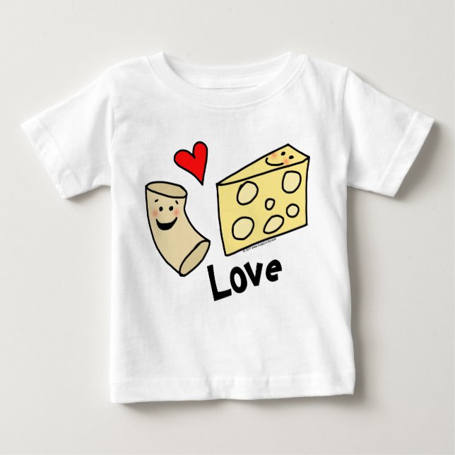 Macaroni Loves Cheese, Heart Girl/Boy Funny Cute Baby T-Shirt (Front)