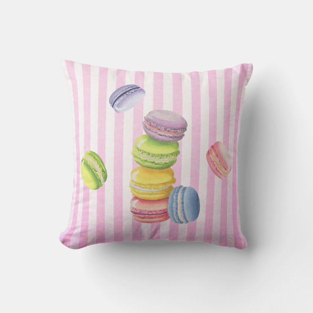 Macarons French Pastry in Pastel Watercolors Cushion (Front)