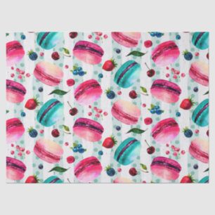 Macarons French Pastry With Berries And Polka Dots Tissue Paper