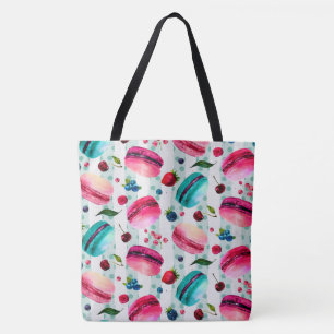 Macarons French Pastry With Berries And Polka Dots Tote Bag