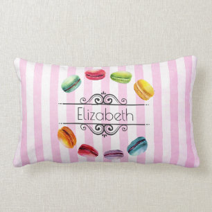 Macarons In A Circle On Pink Stripes Custom Lumbar Cushion
