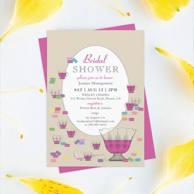 Macarons & Pink Crystal Punch Set Bridal Shower In Invitation (Creator Uploaded)
