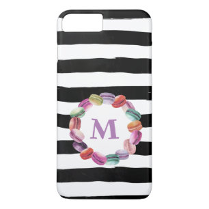 Macarons Wreath Monogram Black White Stripes Case-Mate iPhone Case