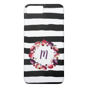 Macarons Wreath Monogram Black White Stripes Case-Mate iPhone Case
