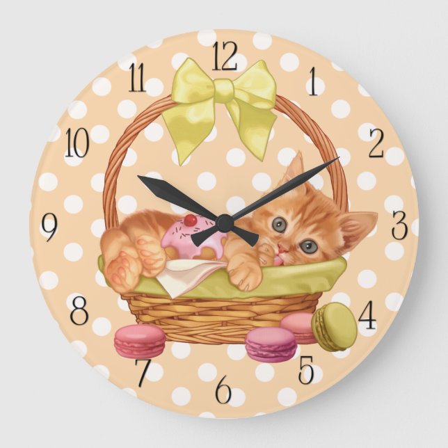 Macaroon and cupcake kitten large clock (Front)