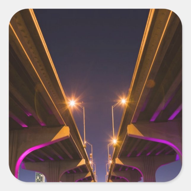 MacArthur Causeway seen from underneath at dusk Square Sticker (Front)