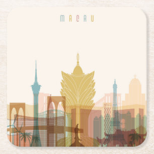 Macau, China City Skyline Square Paper Coaster