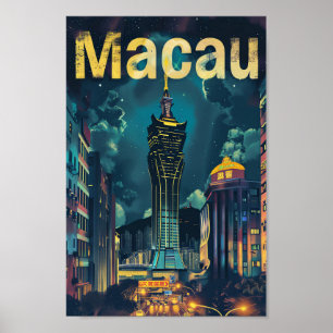 Macau City China Vintage Retro Travel Illustration Poster
