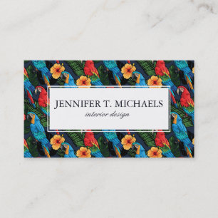 Macaw And Hibiscus Pattern   Add Your Name Business Card
