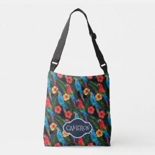 Macaw And Hibiscus Pattern   Add Your Name Crossbody Bag