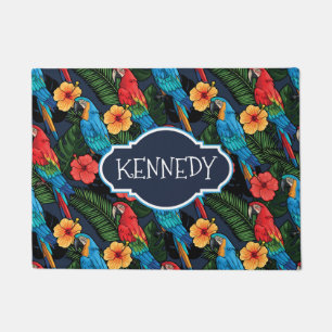 Macaw And Hibiscus Pattern Add Your Name Doormat
