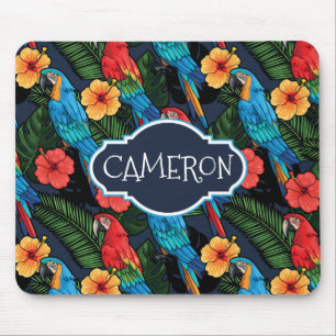 Macaw And Hibiscus Pattern   Add Your Name Mouse Pad