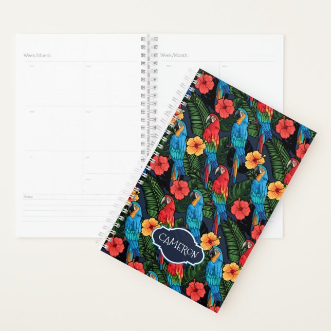 Macaw And Hibiscus Pattern | Add Your Name Planner (Display)
