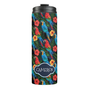 Macaw And Hibiscus Pattern   Add Your Name Thermal Tumbler