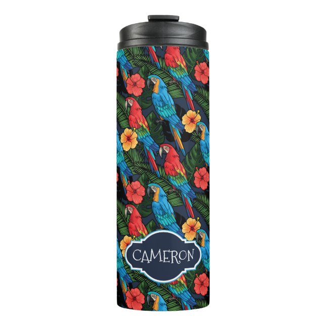 Macaw And Hibiscus Pattern | Add Your Name Thermal Tumbler (Front)
