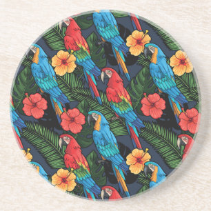 Macaw And Hibiscus Pattern Coaster
