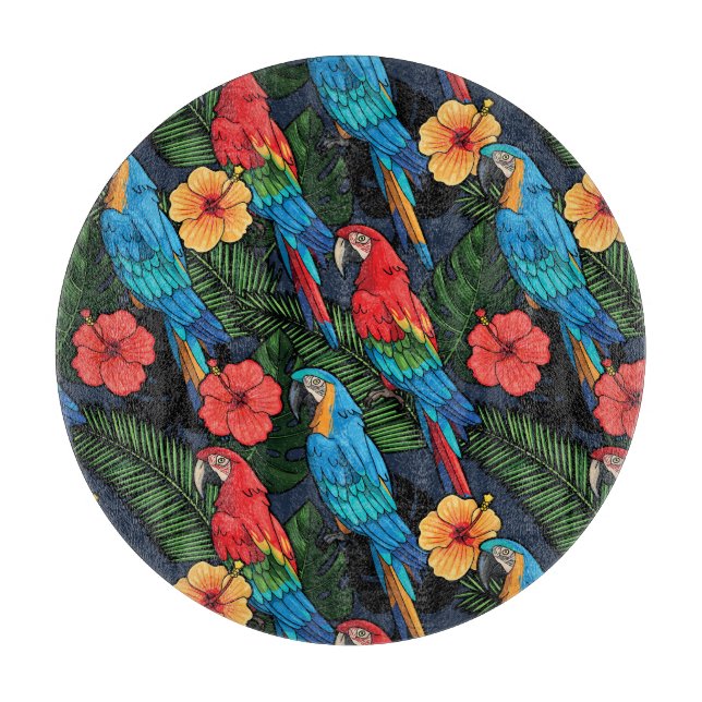 Macaw And Hibiscus Pattern Cutting Board (Front)