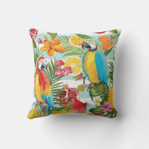 Macaw And Tropical Forest Fruits Cushion