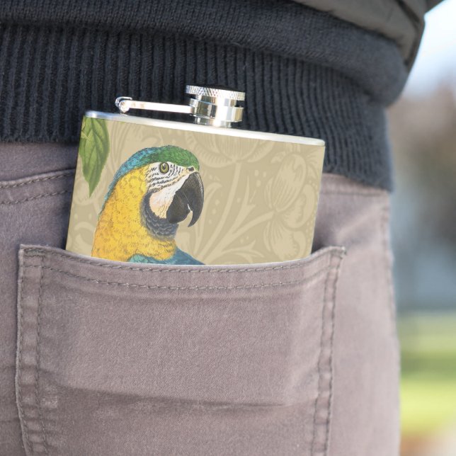 Macaw Blue Yellow Tropical Jungle Antique Hip Flask (In Situ)