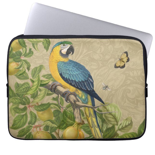 Macaw Blue Yellow Tropical Jungle Antique Laptop Sleeve (Front)
