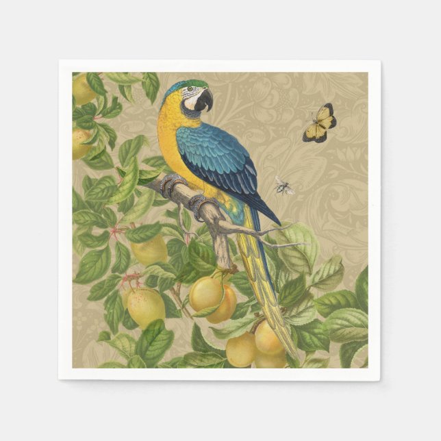 Macaw Blue Yellow Tropical Jungle Antique Napkin (Front)