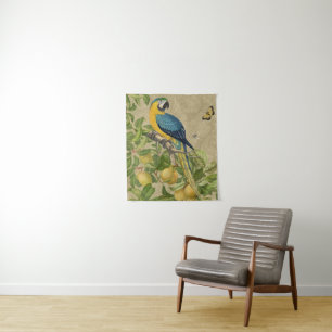 Macaw Blue Yellow Tropical Jungle Antique Tapestry