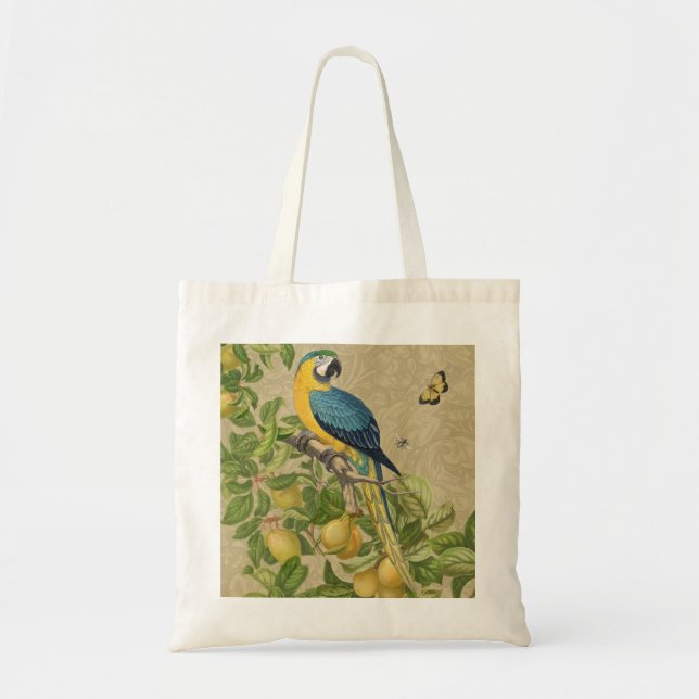 Macaw Blue Yellow Tropical Jungle Antique Tote Bag (Front)