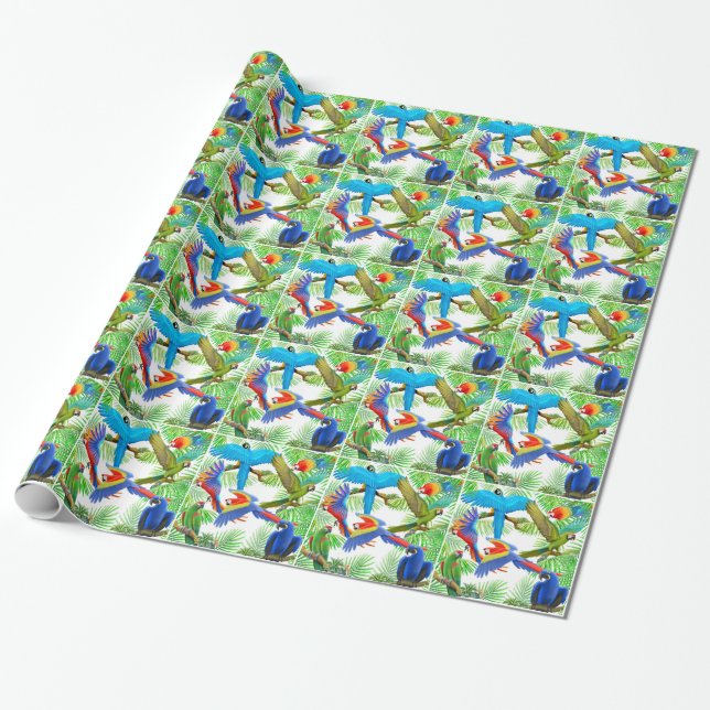Macaw Jungle Parrot Wrapping Paper (Unrolled)