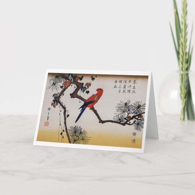 Macaw on Pine Branch, Hiroshige Card (Front)