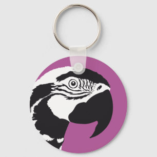 MACAW PARROT BLACK AND WHITE KEY RING