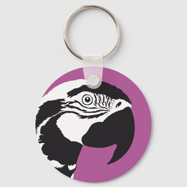 MACAW PARROT BLACK AND WHITE KEY RING (Front)