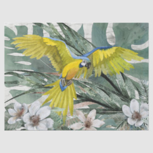 Macaw Parrot Blue Yellow Floral Tropical Tissue Paper