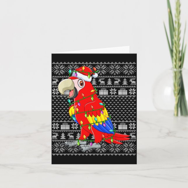 Macaw Parrot Christmas Lights Ugly Sweater Funny B Card (Front)