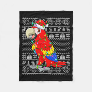 Macaw Parrot Christmas Lights Ugly Sweater Funny B Fleece Blanket