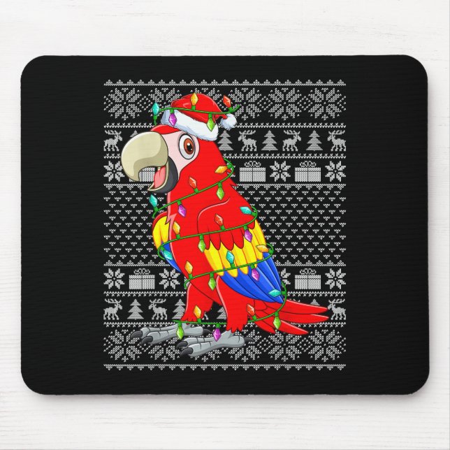 Macaw Parrot Christmas Lights Ugly Sweater Funny B Mouse Pad (Front)