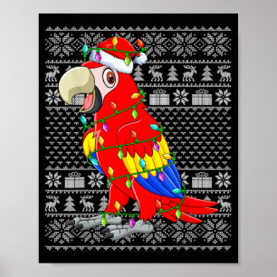Macaw Parrot Christmas Lights Ugly Sweater Funny B Poster
