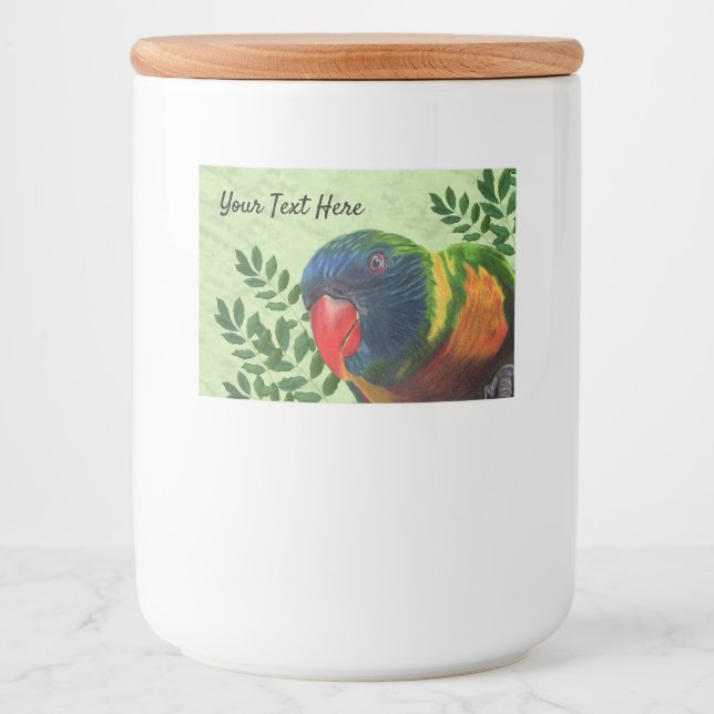 Macaw Parrot Colourful Feathers Red Beak Plants Food Label (Front)