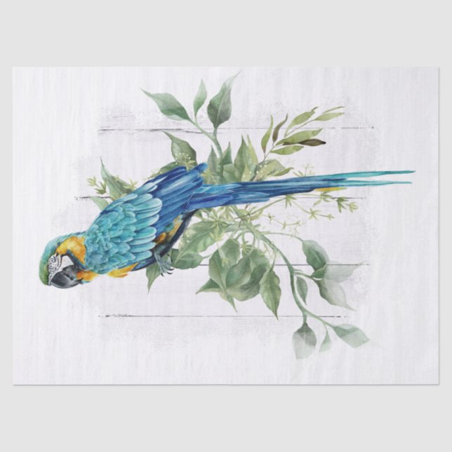Macaw Parrot Eucalyptus Watercolor Tissue Paper (Front)